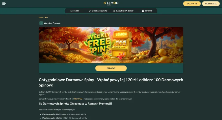 30 darmowych spinów w Lemon Casino